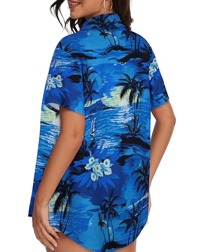 Image of Women Hawaiian Shirt Button Down Summer Tops Beach Short Sleeve Blouse