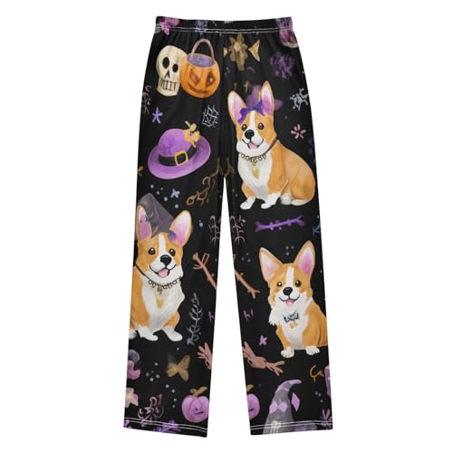 Halloween Corgi Dogs Boys Long Pants Soft Trousers Elastic Waist Kids Lounge Bottoms with Pockets S-XL2