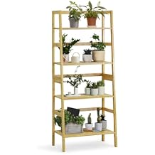 Fencer Wire 4-Tier Bamboo Ladder Shelf, Bamboo Open Storage Ladder Bookshelf, Freestanding Plant Standing Display Stand, Multifunctional Storage Rack Stand for Bathroom, Bedroom, Kitchen, Natural