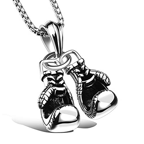 LUOXIAQIFEI Collar de Guantes de Boxeo Hombre Guantes de Boxeo Colgante Collares Collar de Acero Inoxidable con Cadena, (Plata) Cover