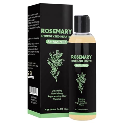 Champú de romero orgánico para mujeres y hombres – Champú natural, espesante y fortalecedor con queratina hidrolizada para el adelgazamiento del cabello y la caída del cabello (200 ml)