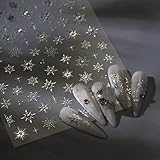 Snowflake Nail Art Stickers Decals 5D Embossed Christmas Snowflake Nail Stickers with Rhinestone 1PCS Silver Winter Snowflakes Self-Adhesive Nail Decals Xmas Nail Art Decoration Supplies for Women