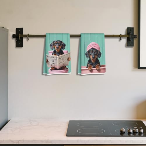 Image of 2 Pcs Dachshund Hand Towels for Bathroom 24x14 Inch, Dachshund Gifts Reusable Dish Towels for Washroom Bathroom Decor, Waffle Weave Hand Cloth Tea Towel, Weiner Dog Gifts for Women Mom Friend