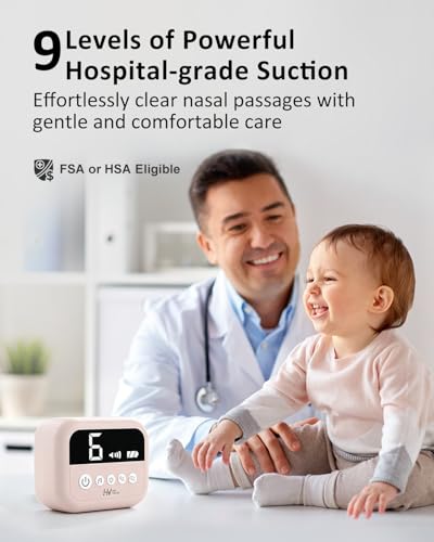 Image of HEYVALUE Nasal Aspirator for Baby, Hospital Grade Nose Sucker with 9 Levels Suction, Night Light and Nursery Rhyme Soothing, Electric Nose Suction for Baby with Food-Grade Silicone Tips Pink