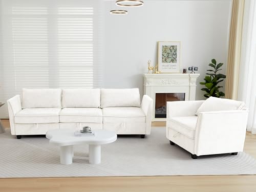 Image of ORRD 2 Piece Modular Sectional Sofa Set, Convertible Couch with Storage, Sofa Modular for Living Room, Office (Beige)