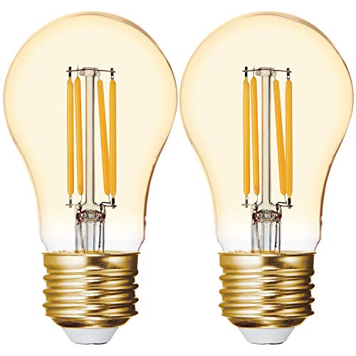 GE LED Vintage Light Bulb, A15 Amber Glass LED Edison Bulb (60 Watt Replacement Dimmable LED Light Bulbs), 400 Lumen, Medium Base Light Bulbs, 2-Pack E26 Edison Bulb
