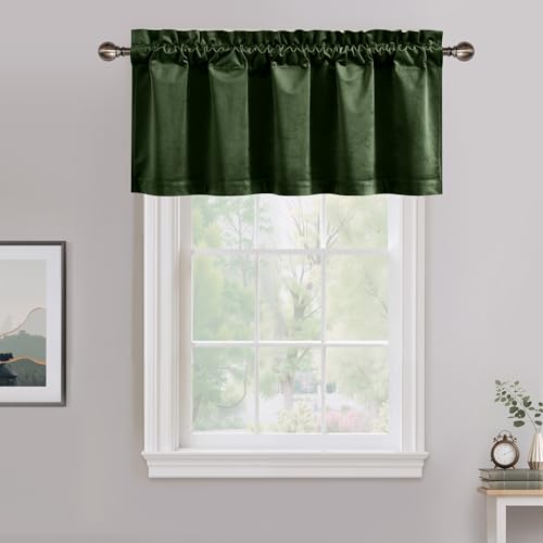 NICETOWN Velvet Cafe Windows Valance, Olive Green Window Treatment for