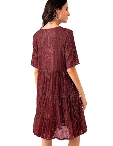 Image of Sequin Babydoll Summer Dress,Sparkly Glitter Dress Short Flowy Tiered Tunic Dress for Women Party Club Night