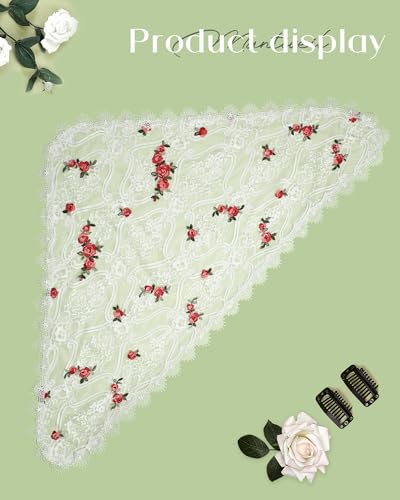 Mantveil White Triangle Church Veil: Vintage Inspired Rose Floral Lace Mantilla Chapel Veils Scarf Latin Mass Head Covering