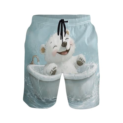Short de bain homme avec poches et séchage rapide motif ours polaire
