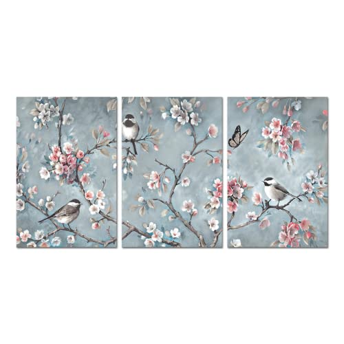 Yeilnm Bird Floral Canvas Wall Art Birds On Tree Branch Picture Pink Flower Painting Artwork Framed For Home Kitchen Living Room Bedroom Wall Decorations Ready To Hang #TOP5
