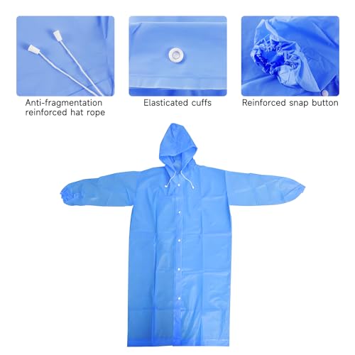 Rain Coat Poncho for Adult, 2 Pack Women Men Reusable Raincoats Emergency with Hood and Drawstring Blue4