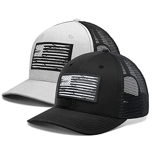 Image of American Flag Hat, Baseball Cap for Men Women, Adjustable Snapback Hats USA Flag Trucker Hat Black
