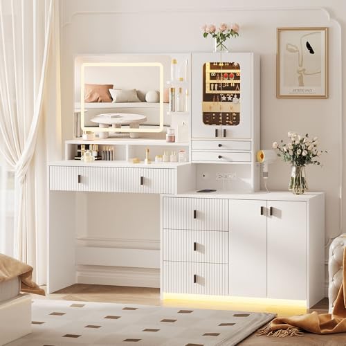 Vabches 59 Vanity Desk with Mirror & Lights