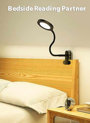 Image of Black Clip On Reading Light, 450LM Book Light, CRI95, 3 Modes Stepless Dim | CRI95 eye-caring LED provides natural lighting for reading, studying, and desk use with adjustable brightness and modes