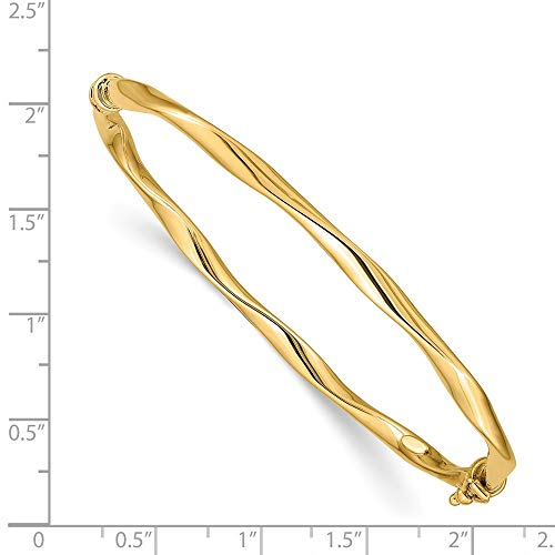 14K Yellow Gold Oval Hollow Polished Safety Clasp Twisted Tube Hinged Cuff Stackable Bangle Bracelet Measures 4Mm Wide Jewelry Gifts For Women #TOP1