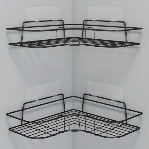 Image of HOUZA Bathroom Corner Rack - Durable, Strong Self-Adhesive Metal Organizer with No Drilling Needed - Rustproof, Quick & Easy Installation for Shower, Kitchen & Toilet Area (Set of 2)