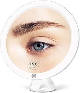 Fabuday 15X Magnifying Mirror with Light - Upgraded 2021 Version Lighted Makeup Mirror with Magnification, Led Magnified Mirror for Bathroom with Suction Cups, Lighting Adjustable, Dual Power Supply