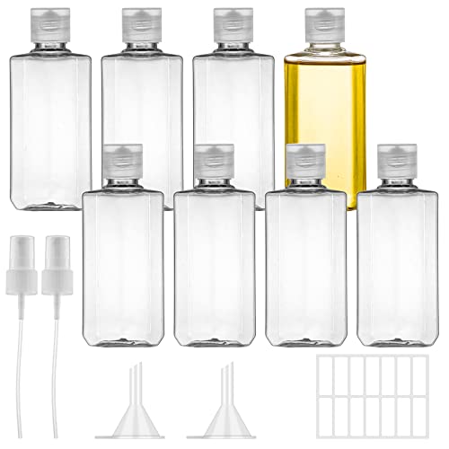 Ysimple 8 Piezas Botes Viaje Rellenables 100ml,Botellas de Viaje,Botes de Viaje Avion Plastico con 2 Embudo Pequeño y 2 Aspersores,1 Etiqueta Adhesiva,para Loción,Cosméticos,Champú,Gel de Ducha