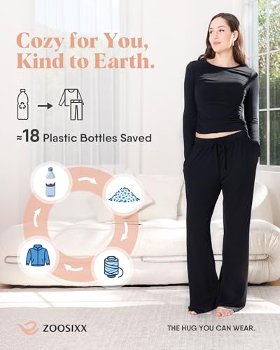 Image of ZOOSIXX Lounge Sets for Women - 2 Piece Outfits Crop Tops with Fold Over Flare Leggings Fall Loungewear Fitted Pajama