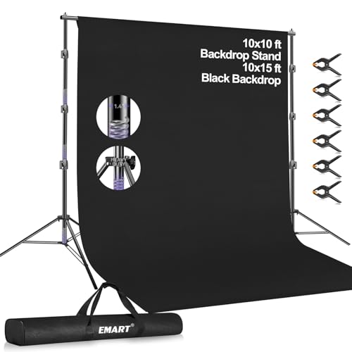 Kit de support de toile de fond 3x3m avec rideau noir 3x4.6m en tissu polyester pour studio photo