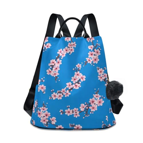 Sac à dos femme motif fleurs de cerisier bleu voyage randonnée