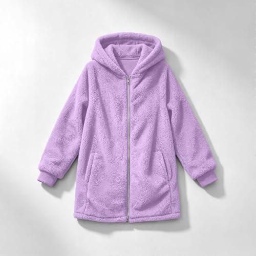 Girls Fleece Jacket with Hood Zip Up Long Winter Coat with Pockets Fall | Soft fleece jacket, hooded full-zip design and side pockets for girls, for school, travel, outdoor play and everyday wear - image 9