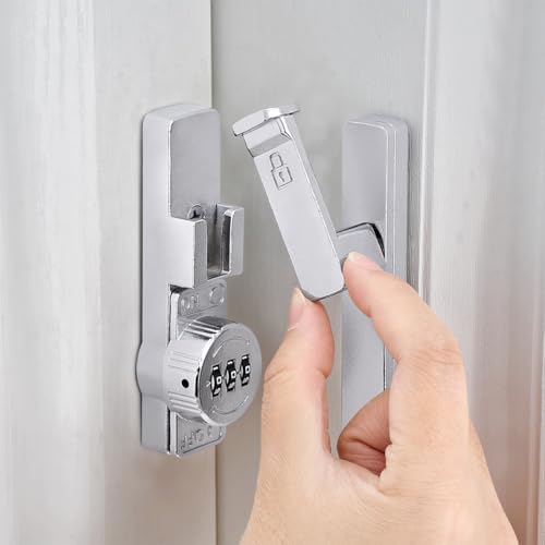 Image of INIRET 2 Packs Silvery 90 Degree Barn Door Lock,Mechanical Password Lock,Flip Latch with Combination,3 Digit Password Keyless,Protect Privacy,for Cabinets,Windows,Garden,Bathroom,and Sliding Door