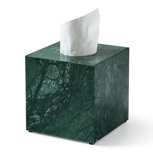 Real Natural Marble Tissue Box Cover 5.5 Inch Square Marble Tissue Box Holder with Open Bottom Heavy Stone Decorative Organizer for Bathroom Vanity Kitchen Countertop Luxury Home Dcor