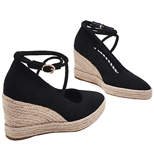 MAVMAX Women's Espadrille Wedge High Heel Platform Pointy Toe Pumps3