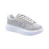 Liu Jo Babol 01 BF5059PX002 8054033300813-40 - Zapatillas de mujer de plataforma de piel de ante y detalle con logotipo de strass, Beige Plata, 37 EU