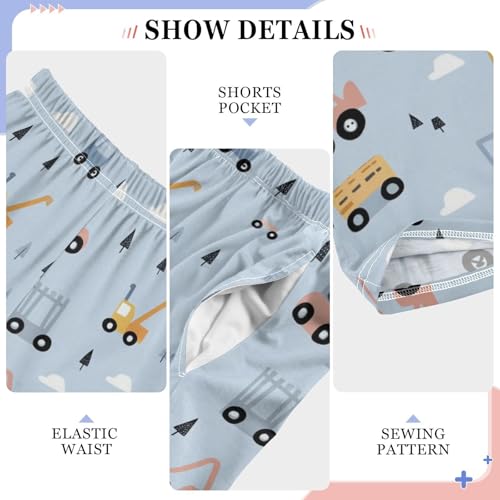 Pajama Pants Sleep Pants Soft Elastic Waist Pajama Lounge Pants Simple Construction Transport Car for 6-14 Years Old4
