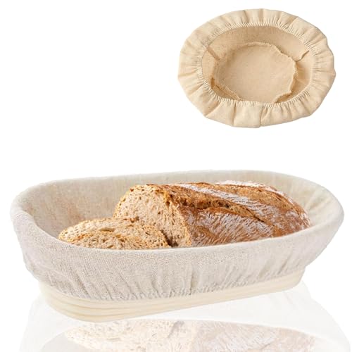 Cesto de Fermentación Oval de Ratán Hecho a Mano Con Revestimiento de Lino Para Masa y Pizza