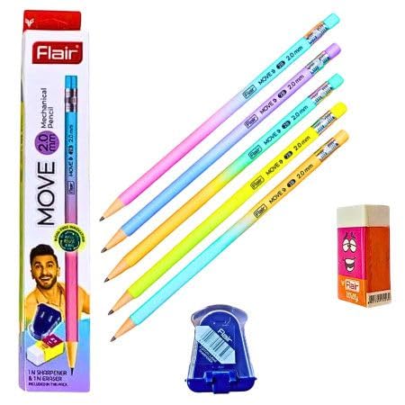 NATIONAL STATIONARY Flair Move Mechanical Pencil, 2 mm,Multicolor Set of 10 Pencils