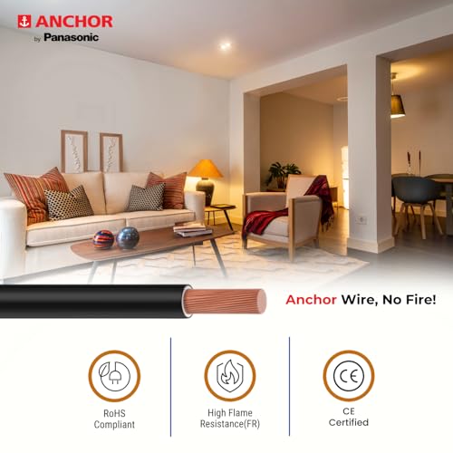 Image of Anchor by Panasonic 6 mm COPAPro FR Electrical Wire, 90 Meter Fire Resistant Single Core PVC insulated Pure Copper Wire, Anti Rodent Anti Termite Flexible Wire for Connections (RED, 96142RD-02)