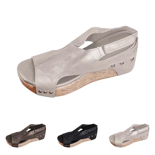 Generisch Mulas Mujer Con Tacón Pantuflas Sandalias de Cuña Sandalias Pantuflas Zapatillas de Verano Zapatos Abiertos Sandalias de Playa Sandalias de Mar Sandalias Romanas Zapatos de Casa, beige, 42