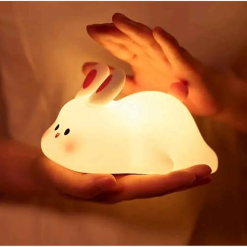 Luminária Abajur Noturna De Silicone COELHO 9 Opções de Luz Com Sensor Toque Recarregável USB Night