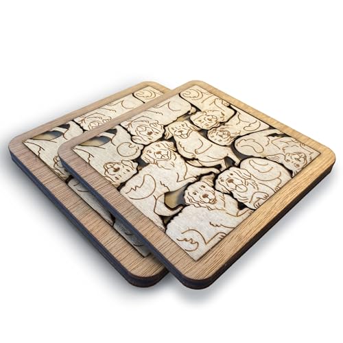 Set 02 Golden Retriever Wooden Coaster Set - Beautifully Carved