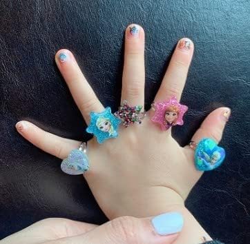 FEIFEI'S BOW 20Pcs Adjustable Princess pink Jewelry Girl Kids elsa Cartoon Plastic Rings Gift Set including Heart Shape Box (Drill 20PCS) - Image 5