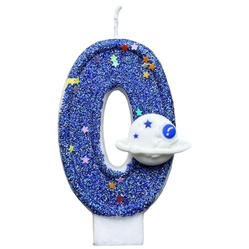 Número de cumpleaños Vela - Space Planet Blue Cake Candles, Número de decoración de pastel brillante | Velas de pastel azules con decoración del planeta espacial, vela de número de edad, vela