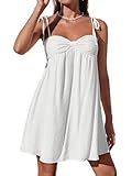 Narecte Casual Summer Dresses for Women Flowy Sun Dress Mini Slip Dress Cute Spaghetti Strap Dress White S