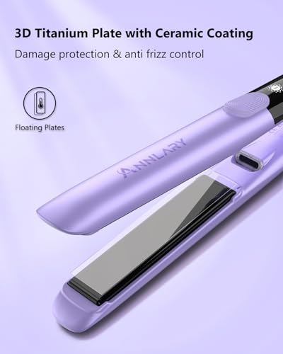 Image of Annlary Hair Straightener 1 Inch Flat Iron and Curler 2 in 1 Titanium Ceramic Ionic Dual Voltage Straightener with Heat-Resistant Silicone, for Less Frizz, Shinier & Smoother