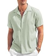 COOFANDY Men's Casual Button Down Shirt Short Sleeve Textured Summer Cuban Beach Shirts