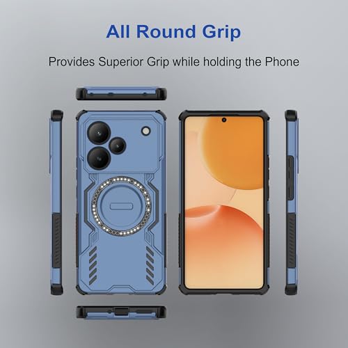 Image of amazon basics Back Case Cover for Realme P4 Pro 5G | Magnetic Case with Built-in Metal Ring | Supports MagSafe Charger, Wallet & Car Mount | Shockproof Hybrid PC + TPU | Blue