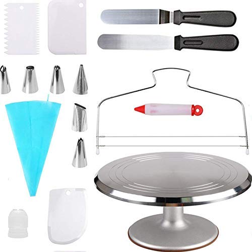 Aluminium Alloy Revolving Cake turntable with 12.7'' Angled Icing cake leveler Comb Icing Smoother Banking supplies for Cake Deocration