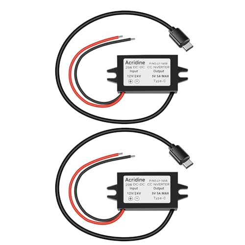 DC 12V/24V to 5V 5A 25W USB-C Step Down Converter Buck Module Adapter(2-Pack)