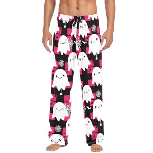 Cute Spirits Check Men's Cotton Pajama Pants with Pockets and Drawstring Comfortable and Stylish,S2