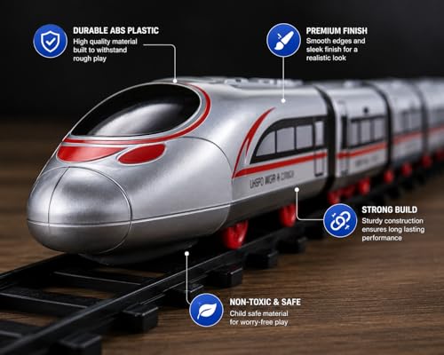 Image of Electric Bullet Train Toy Set with DIY Railway Track - 13 Pcs Battery Operated High Speed Simulation Train for Kids, Motorized Rail Playset Educational Birthday Gift for Boys & Girls