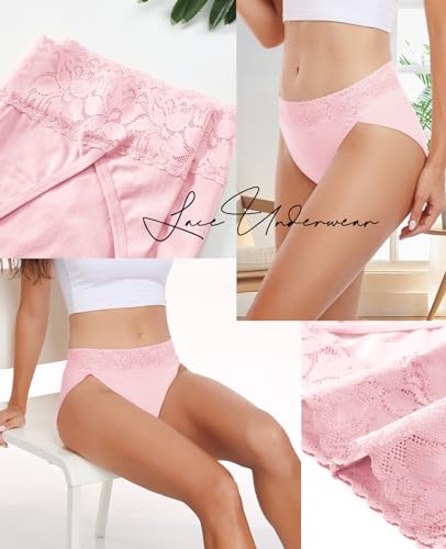 Image of RHYFF Womens Underwear Cotton Bikini Panties High Cut Lace Panty Stretch Hipster Underpants Ladies Briefs S-XXL