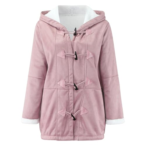 Sherpa Fleece Jackets for Women Casual Distressed Hooded Jackets Faux Suede Pea Coats Button Down Warm Outerwear3